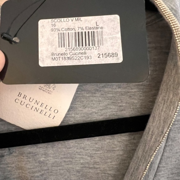 Brunello Cucinelli Scollo V Gray Cotton Long Sleeved T-shirt L - Picture 9 of 15